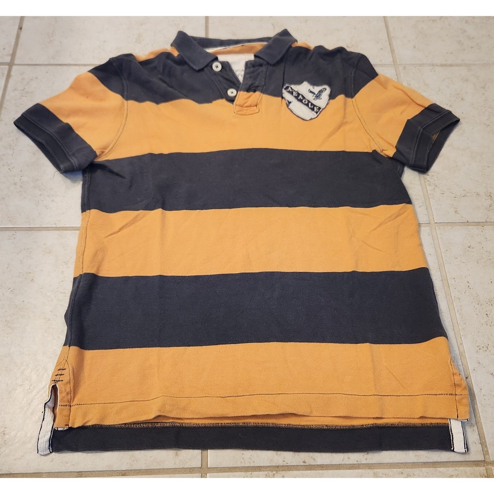 American Eagle Outfitters Mens Polo Shirt Medium‎ Blue Orange Striped Crest Logo